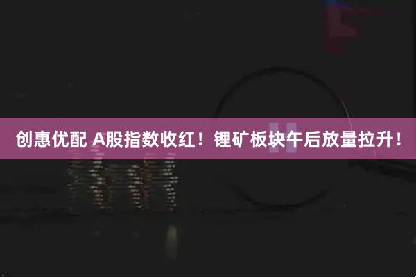 创惠优配 A股指数收红！锂矿板块午后放量拉升！